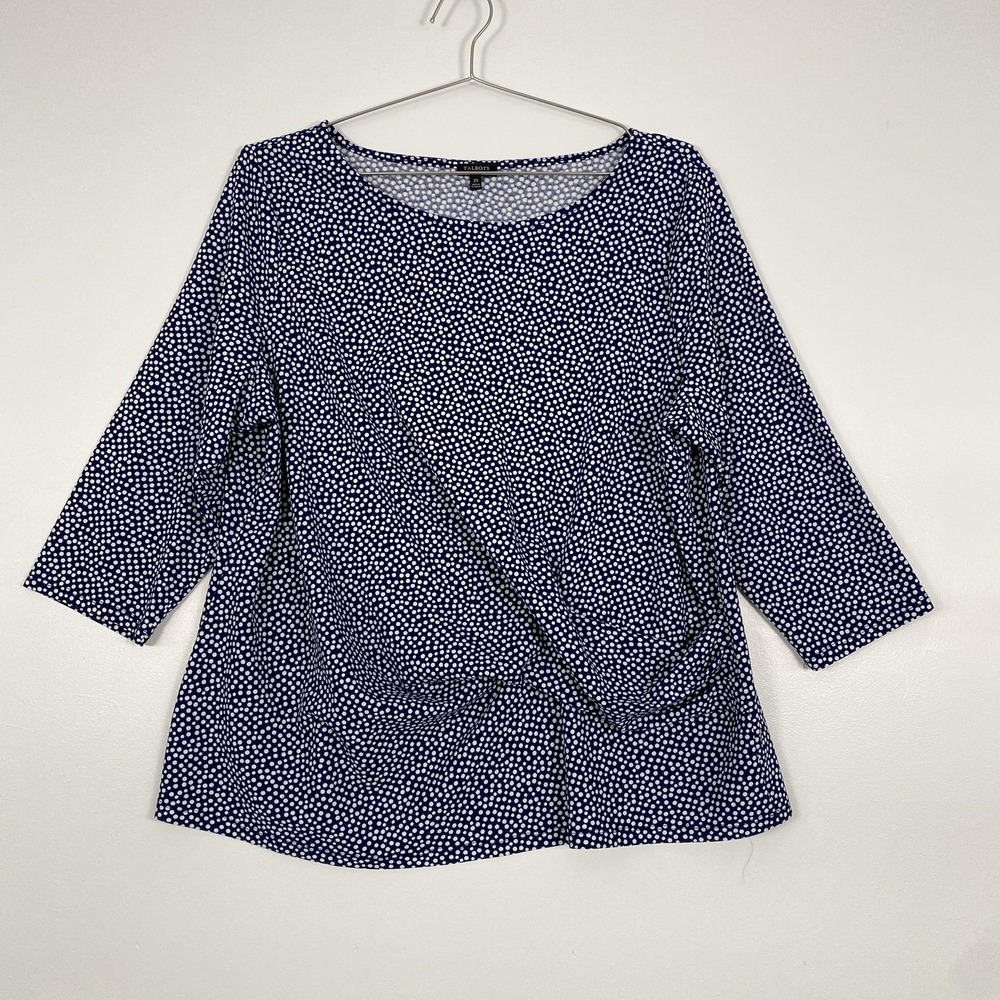 Talbots Shirt Womens 2X Blue Polka Dot 3/4 Sleeve Stretch Knit Top Round Neck